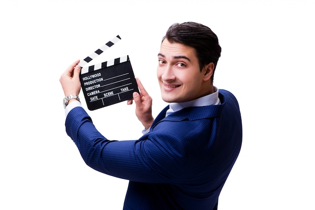 Handsome man with movie clapper