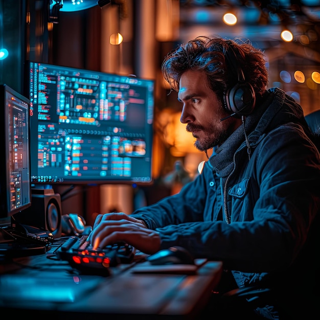 handsome man working in comfortable