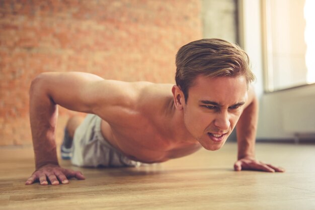 Handsome man working out