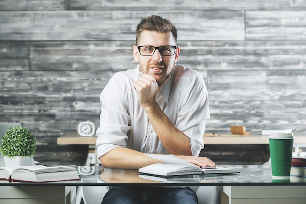 Handsome man working on project