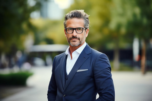 Handsome Mature Businessman in Suit and Eyeglasses Generative By Ai