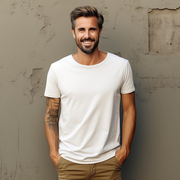 A handsome model wearing blank empty tshirt for mockup