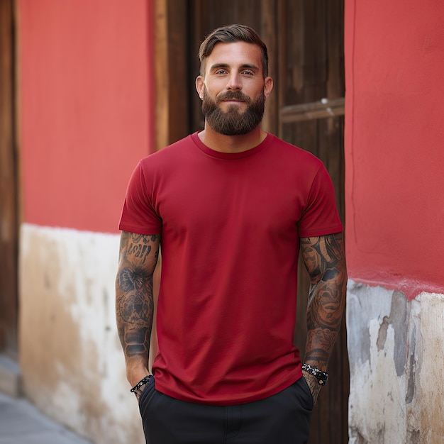 Photo a handsome model wearing blank tshirt for mockup