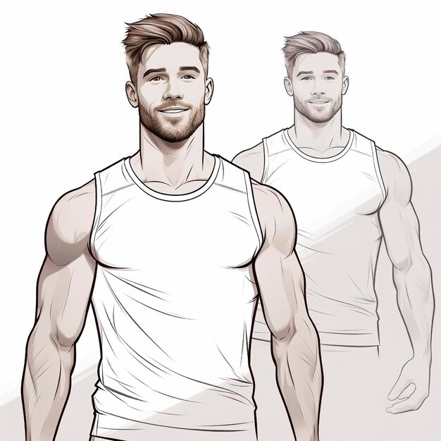 Handsome model in a white tshirt fashion sketchAI GENERATION