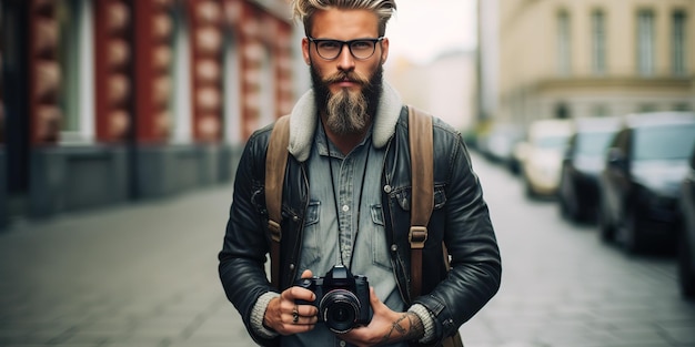 Handsome modern stylish blond man with beard in everyday life