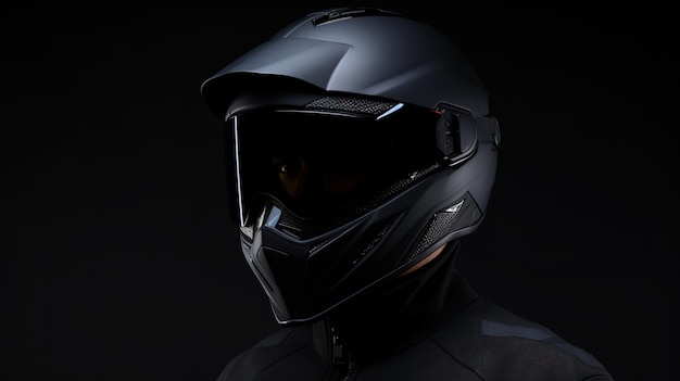 Handsome motorcyclist posing in a black helmet Generative AI