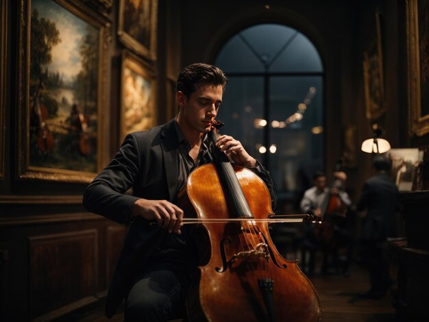 handsome muscular playing cello