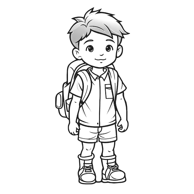 Premium Photo  Handsome outline coloring page full body shot of a school  boy for kids