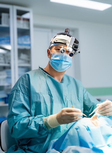 Handsome professional surgery doctor working hard Tired medical worker after operation