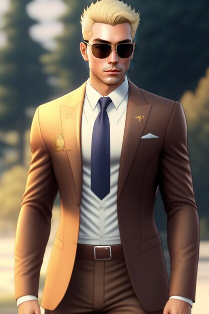 Handsome realistic man in a business wear suit in office background