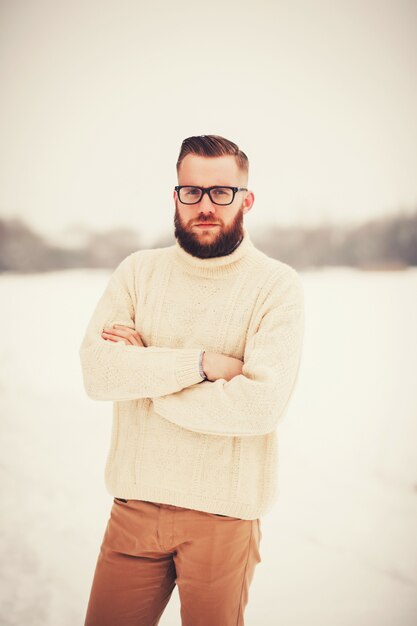 Handsome senior stylish man with haircut