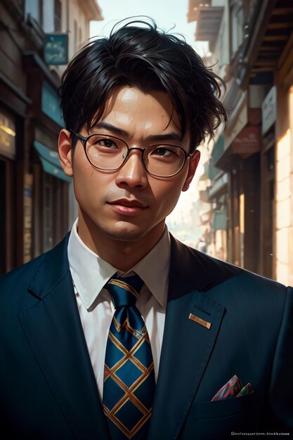 Handsome unrestrained boy model wearing a suit wallpaper illustration background perfect boyfriend
