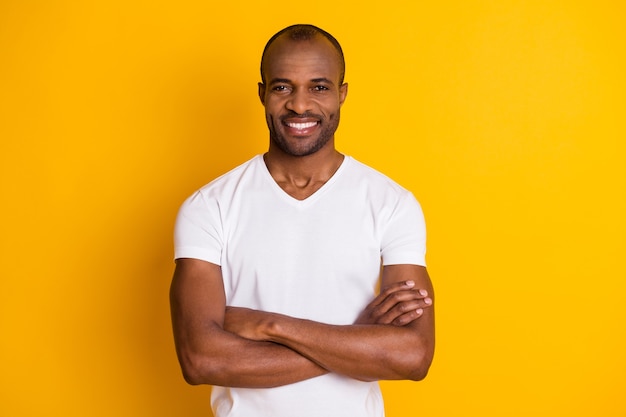 handsome virile confident masculine african man crossed hands