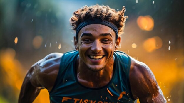 Handsome young african american sportsman feeling excited