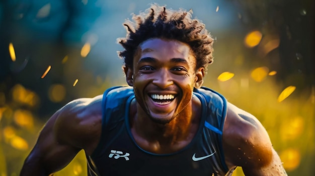 Photo handsome young african american sportsman feeling excited