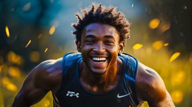 Foto un bel giovane sportivo afroamericano che si sente eccitato.