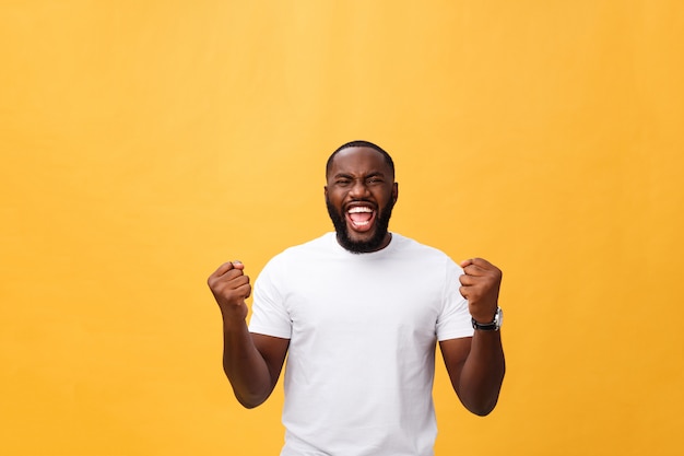 Handsome young Afro-American man employee feeling excited