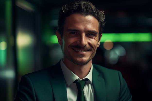 handsome young businessman adjusting necktie and looking at camera