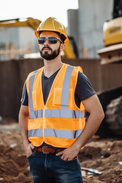 Handsome young contractor working on it a construction site