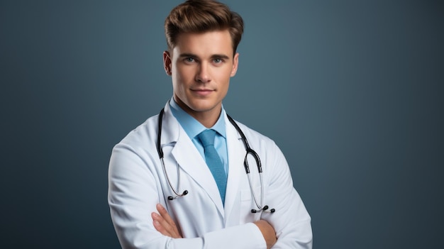 Handsome Young Doctor Holding Clipboard in Studio AI Generated