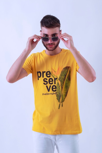 Handsome young guy posing in studio  isolated