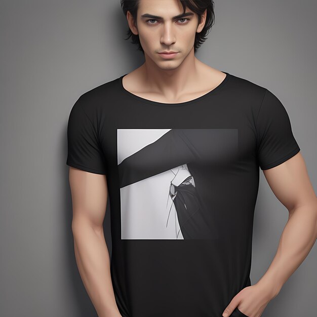 Handsome young man in black tshirt Fashion portrait