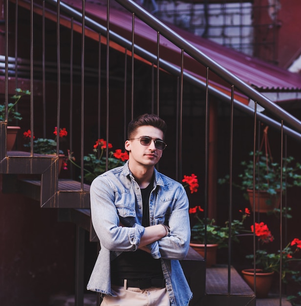 Handsome young man in denim jacket