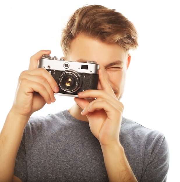 Handsome young man looking at camera 