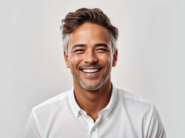 handsome young man smiling isolated in white background