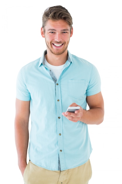 Photo handsome young man using his smartphone