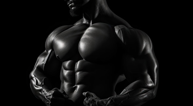 Красивый молодой мускулистый мужчина позирует в студии Клоуз-ап мужского тела Концепция бодибилдинга