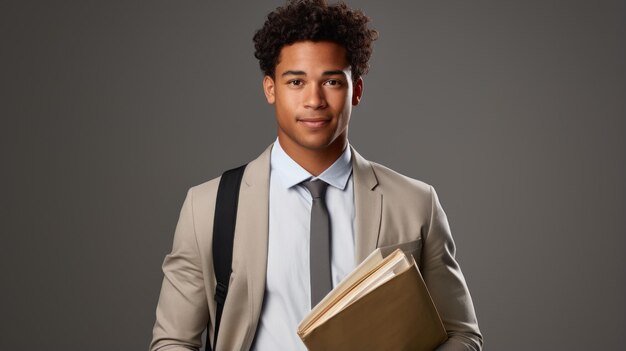 Handsome Young Student Standing Alone in Studio with Textbooks AI Generated