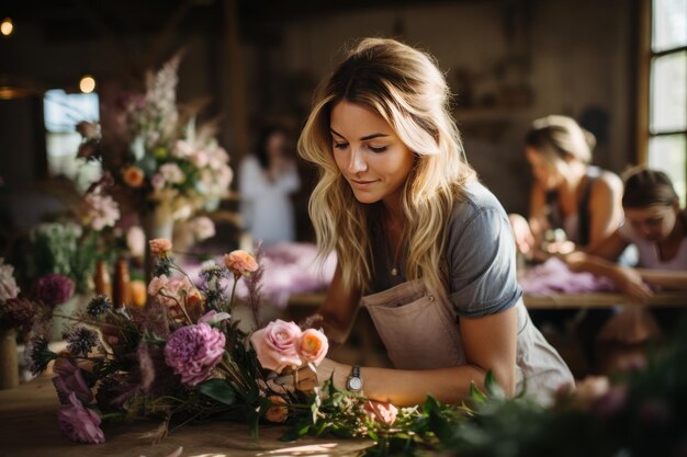 Photo a handson home decor scene where individuals are engaged in creating their own floral wreaths