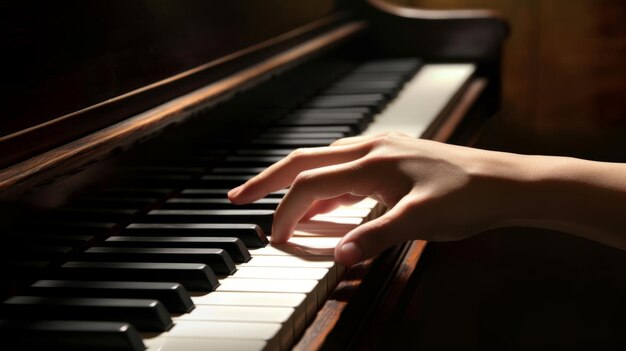 Handspelen op piano Closeup Prachtig licht en compositie Elegant pianospelen