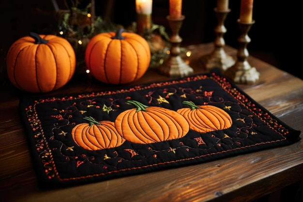 Handstitched placemats with pumpkin designs