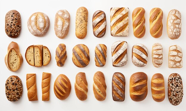 Foto display piatto di pane strappato a mano sullo sfondo bianco puro