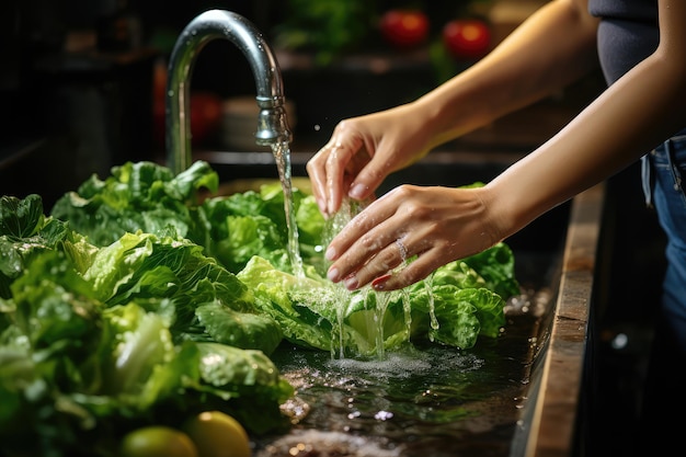 handwas van biologisch fruit en groenten water splash professionele reclame voedselfotografie