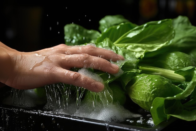 handwas van biologisch fruit en groenten water splash professionele reclame voedselfotografie