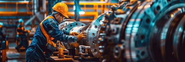 Handwerk in Modern Industrial Factory Workers Assembling and Constructing Gas Turbines