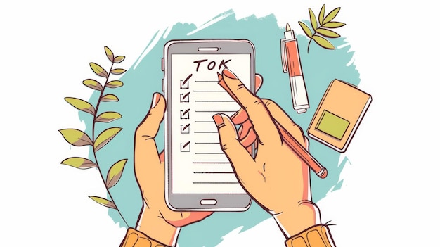 A handwriting todo list on a smartphone Modern illustration that is hand drawn in style