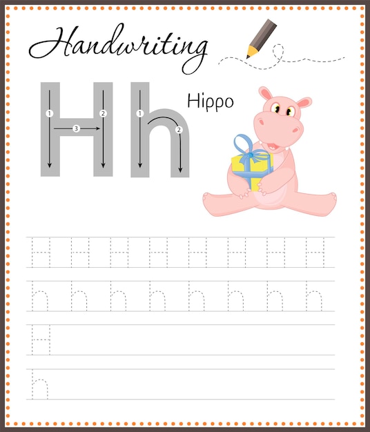 Photo handwriting workbook for children worksheets for learning letters activity book for kids educational pages for preschool letter h