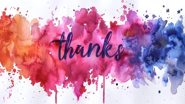 Handwritten inscription thanks on pink and blue watercolor background