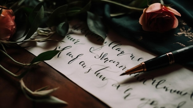 A handwritten letter with a fountain pen sits on a table.