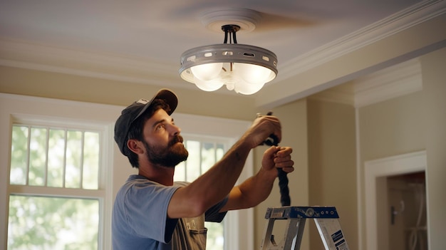 Handyman Installing a Light Fixture