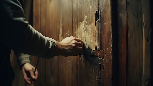 Handyman Repairing a Wooden Door