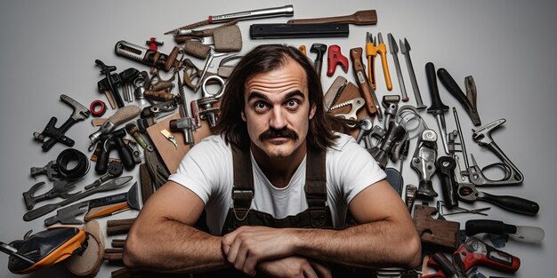 Handyman SelfPortrait on White Background