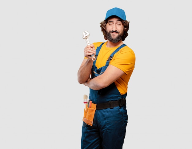 Handyman worker holding a wrench