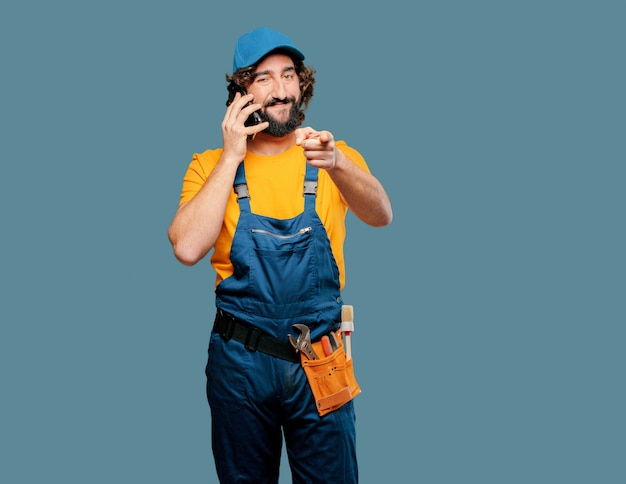 Handyman worker  with a smart phone