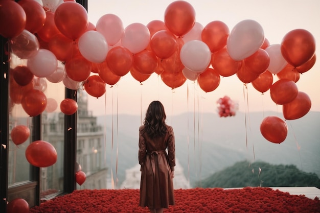 Hang rozen met ballonnen voor een romantische avond.