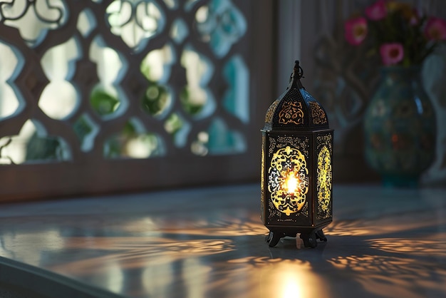 Hangende Ornamentele Arabische lantaarn gloeiende uitnodiging voor de islamitische heilige maand Ramadan Kareem